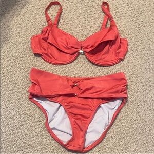 VENUS Hot Pink Bikini Set Draped Ring Underwire Top D / 6